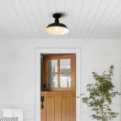 14" 1-Light Camila Classic Industrial Indoor/Outdoor Iron LED Semi Flush Mount Black/White - JONATHAN Y 19 14" 1-Light Camila Classic Industrial Indoor/Outdoor Iron LED Semi Flush Mount Black/White - JONATHAN Y -Adesso Shop GUEST e30dc423 2149 4efe 8b85 e2cef61c2e52