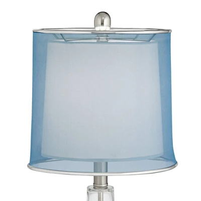 360 Lighting Modern Accent Table Lamps 21.75" High Set Of 2 With USB Charging Port Clear Glass Blue Drum Shade For Living Room Desk Bedroom Office 6 360 Lighting Modern Accent Table Lamps 21.75" High Set Of 2 With USB Charging Port Clear Glass Blue Drum Shade For Living Room Desk Bedroom Office - Image 6