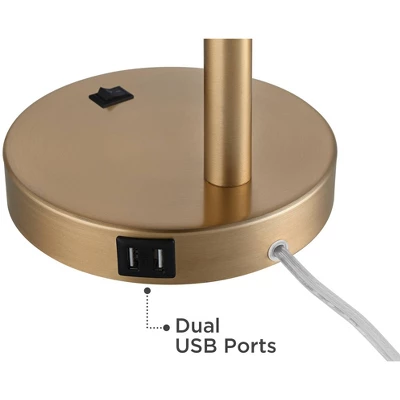 360 Lighting Industrial Modern Desk Lamp With USB And AC Power Outlet 23.5" High Antique Brass Metal For Living Room Bedroom House Bedside 4 360 Lighting Industrial Modern Desk Lamp With USB And AC Power Outlet 23.5" High Antique Brass Metal For Living Room Bedroom House Bedside - Image 4