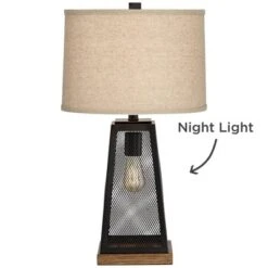 Franklin Iron Works Barris Industrial Table Lamp 26 3/4" High Metal Mesh With Nightlight LED USB Charging Port Burlap Shade For Living Room House Desk 12 Franklin Iron Works Barris Industrial Table Lamp 26 3/4" High Metal Mesh With Nightlight LED USB Charging Port Burlap Shade For Living Room House Desk -Adesso Shop GUEST e5fd19d5 332a 495e 8891 e72254c0a1b7