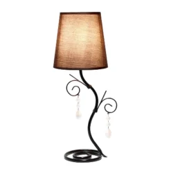 19" Contemporary Metal Winding Ivy Table Desk Lamp With Brown Fabric Shade - Creekwood Home