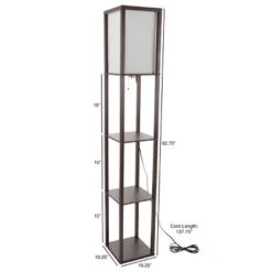 Hastings Home Floor Lamp – Etagere Style Standing Light With 3 Tiers Of Storage Shelving, Brown