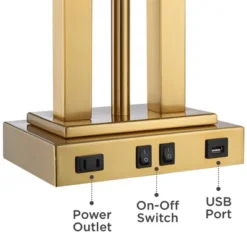 Possini Euro Design Deacon Modern Desk Table Lamp 26" High Brass With USB And AC Power Outlet In Base LED Reading Light Oatmeal Shade For Office Desk -Adesso Shop GUEST e86964bb f5b5 4b54 9f56 02fbdcd63288