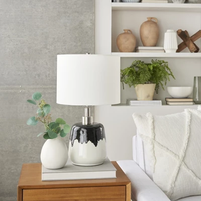 18" Black/White Abstract Splash Ceramic Table Lamp - Nourison 1 18" Black/White Abstract Splash Ceramic Table Lamp - Nourison