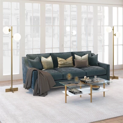 70.5' Floor Lamp With Milk Glass Orb Shade In Gold - Henn&Hart 8 70.5' Floor Lamp With Milk Glass Orb Shade In Gold - Henn&Hart - Image 8