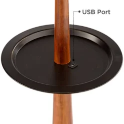 Franklin Iron Works Hunter Rustic Floor Lamp With Tray Table 64 3/4" Tall Faux Wood Bronze USB Charging Port Oatmeal Linen Drum Shade For Living Room -Adesso Shop GUEST e960ec4e a91e 4342 be9f f2391d892996