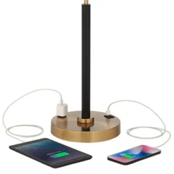 Possini Euro Design Carlyle Modern Mid Century Desk Lamp 30 1/2" Tall Gold With USB And AC Power Outlet In Base Double Drum Shades For Living Room -Adesso Shop GUEST e9a786dd 1b21 43a4 bd87 0148cad99c9f