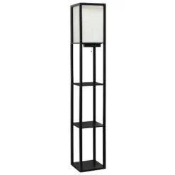 Floor Lamp Etagere Organizer Storage Shelf With 2 USB Charging Ports And Linen Shade - Simple Designs -Adesso Shop GUEST ea4e3954 5908 446b b8f0 b1611ffbfc5a