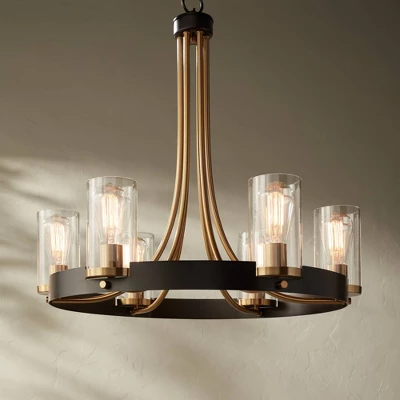 Stiffel Ferrers Dark Bronze Gold Chandelier 26" Wide Clear Glass Shade 6-Light Fixture For Dining Room House Foyer Kitchen Island Entryway Bedroom 1 Stiffel Ferrers Dark Bronze Gold Chandelier 26" Wide Clear Glass Shade 6-Light Fixture For Dining Room House Foyer Kitchen Island Entryway Bedroom