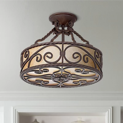 John Timberland Natural Mica Rustic Ceiling Light Semi Flush Mount Fixture 15" Wide Deep Walnut Scroll 3-Light Drum Shade For Bedroom Living Room Home -Adesso Shop GUEST eaf298ec 0c7a 4bab 8b15 5edb6b39e5a8