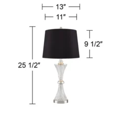 Regency Hill Luca Modern Table Lamps 25 1/2" High Set Of 2 Clear Glass With USB Charging Port Black Faux Silk Shade For Bedroom Living Room Home Desk -Adesso Shop GUEST eb287bd2 b6f7 44a7 873c 6c672e8bb144