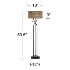 Franklin Iron Works Marlowe Rustic Farmhouse Floor Lamp 60 1/2" Tall Bronze Metal Oster Woven Burlap Fabric Inner Drum Shade For Living Room Bedroom -Adesso Shop GUEST eb70c157 fcca 4d8a 9586 4ec7fad5ebed