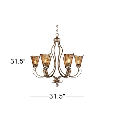 Franklin Iron Works Amber Scroll Golden Bronze Large Chandelier 31 1/2" Wide Rustic Art Glass 6-Light Fixture For Dining Room House Kitchen Island 6 Franklin Iron Works Amber Scroll Golden Bronze Large Chandelier 31 1/2" Wide Rustic Art Glass 6-Light Fixture For Dining Room House Kitchen Island - Image 6