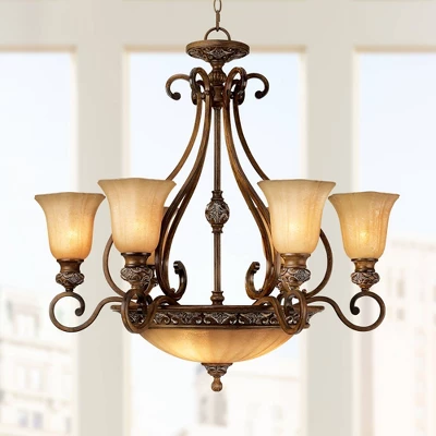 Kathy Ireland Sterling Estate Golden Bronze Chandelier 34 1/2" Wide Rustic Champagne Bowl Shade 9-Light Fixture For Dining Room House Kitchen Island 1 Kathy Ireland Sterling Estate Golden Bronze Chandelier 34 1/2" Wide Rustic Champagne Bowl Shade 9-Light Fixture For Dining Room House Kitchen Island