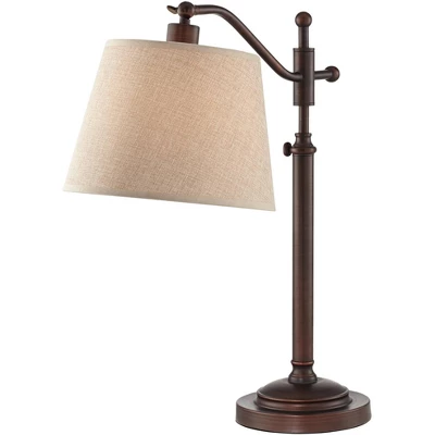 Regency Hill Downbridge Style Desk Table Lamp Adjustable Height 30.5" Tall Bronze Metal Tan Linen Look Shade For Living Room Bedroom Office 4 Regency Hill Downbridge Style Desk Table Lamp Adjustable Height 30.5" Tall Bronze Metal Tan Linen Look Shade For Living Room Bedroom Office - Image 4