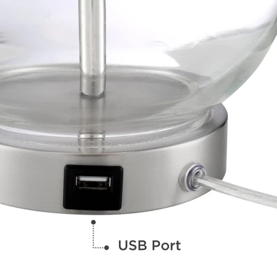 360 Lighting Modern Accent Table Lamps 21.75" High Set Of 2 With USB Charging Port Clear Glass Blue Drum Shade For Living Room Desk Bedroom Office 4 360 Lighting Modern Accent Table Lamps 21.75" High Set Of 2 With USB Charging Port Clear Glass Blue Drum Shade For Living Room Desk Bedroom Office - Image 4