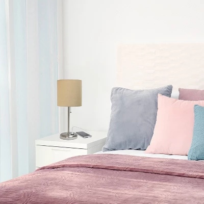 19.5" Bedside USB Port Feature Metal Table Desk Lamp Brushed Steel With Tan Fabric Shade - Creekwood Home 7 19.5" Bedside USB Port Feature Metal Table Desk Lamp Brushed Steel With Tan Fabric Shade - Creekwood Home - Image 7