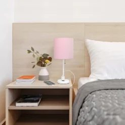 19.5" Bedside Power Outlet Base Metal Table Desk Lamp In White With Light Pink Fabric Shade - Creekwood Home 12 19.5" Bedside Power Outlet Base Metal Table Desk Lamp In White With Light Pink Fabric Shade - Creekwood Home -Adesso Shop GUEST f0c1402c 516d 4f81 9db9 8fbca4e90ac3
