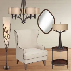 Franklin Iron Works La Pointe Oil Rubbed Bronze Pendant Chandelier 26" Wide Rustic Oatmeal Linen Shade 5-Light Fixture For Dining Room Kitchen Island -Adesso Shop GUEST f0d9d244 8caf 4f41 97ef ef64b4a928e2