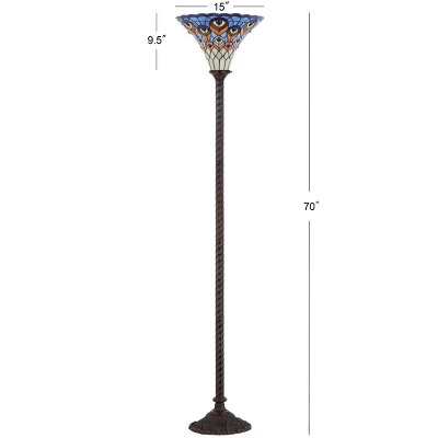 70" Peacock Tiffany Torchiere Floor Lamp (Includes LED Light Bulb) Bronze - JONATHAN Y 3 70" Peacock Tiffany Torchiere Floor Lamp (Includes LED Light Bulb) Bronze - JONATHAN Y - Image 3