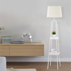 58" Etagere Floor Lamp With Shelves With Linen Shade White - Cresswell Lighting -Adesso Shop GUEST f307b30f e75e 4148 9aaa c54291274eb7