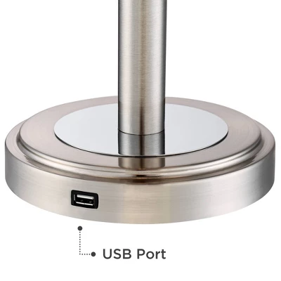 360 Lighting Camile Modern Table Lamps 25" High Set Of 2 Brushed Nickel With USB Charging Port Off White Drum Shade For Living Room Office House Desk 4 360 Lighting Camile Modern Table Lamps 25" High Set Of 2 Brushed Nickel With USB Charging Port Off White Drum Shade For Living Room Office House Desk - Image 4