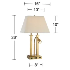 Possini Euro Design Deacon Modern Desk Table Lamp 26" High Brass With USB And AC Power Outlet In Base LED Reading Light Oatmeal Shade For Office Desk -Adesso Shop GUEST f47c6f05 ecdb 4668 adab 03a006b6c86e