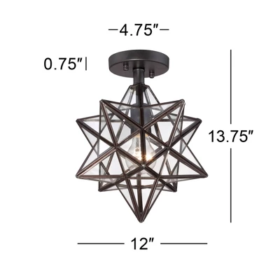 Franklin Iron Works Cuthbert Modern Farmhouse Ceiling Light Semi Flush Mount Fixture 11" Wide Black Iron Moravian Star Clear Glass Panels For Bedroom 5 Franklin Iron Works Cuthbert Modern Farmhouse Ceiling Light Semi Flush Mount Fixture 11" Wide Black Iron Moravian Star Clear Glass Panels For Bedroom - Image 5