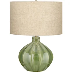 360 Lighting Gordy Modern Accent Table Lamp Handcrafted 20 1/2" High Ribbed Green Ceramic Oatmeal Fabric Drum Shade For Bedroom Living Room Bedside -Adesso Shop GUEST f539eafe 195b 44c5 b549 350aebf22147