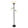 Torchiere Floor Lamp With 2 Reading Lights And Scalloped Glass Shades Restoration Bronze/White - Lalia Home