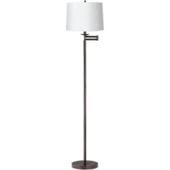 360 Lighting Modern Swing Arm Floor Lamp 60.5" Tall Bronze White Hardback Drum Shade For Living Room Reading Bedroom Office