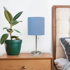 19.5" Bedside USB Port Feature Metal Table Desk Lamp Brushed Steel With Blue Fabric Shade - Creekwood Home -Adesso Shop GUEST f76e29a9 b06d 4094 bd3f b9662425b26b