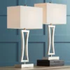 360 Lighting Roxie Modern Table Lamps 31" Tall Set Of 2 Brushed Nickel Metal Off White Fabric Rectangular Shade For Bedroom Living Room Bedside Office