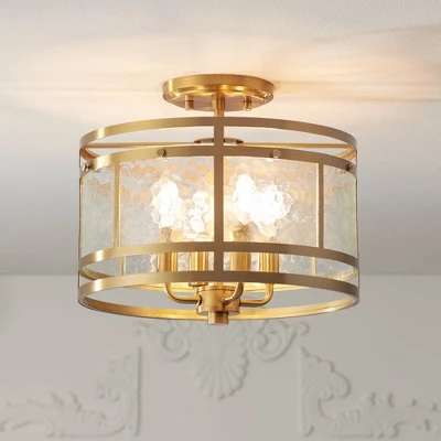 Franklin Iron Works Elwood Modern Ceiling Light Semi Flush Mount Fixture 13 1/4" Wide Gold 4-Light Water Glass Drum Shade For Bedroom Kitchen House 1 Franklin Iron Works Elwood Modern Ceiling Light Semi Flush Mount Fixture 13 1/4" Wide Gold 4-Light Water Glass Drum Shade For Bedroom Kitchen House