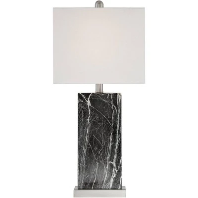 360 Lighting Connie Modern Table Lamps Set Of 2 With White Marble Riser 25" High Black Faux Marble USB Charging Port White Rectangular Shade For Desk 5 360 Lighting Connie Modern Table Lamps Set Of 2 With White Marble Riser 25" High Black Faux Marble USB Charging Port White Rectangular Shade For Desk - Image 5