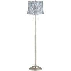 360 Lighting Modern Floor Lamp Thin 66" Tall Brushed Nickel Velvet Snake Drum Shade For Living Room Reading Bedroom Office