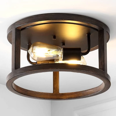 12.75" 2-Light LED Iron Rustic Industrial Flush Mount Brown - JONATHAN Y -Adesso Shop GUEST faed1679 8d02 48ff 8189 e69cc107cf4c