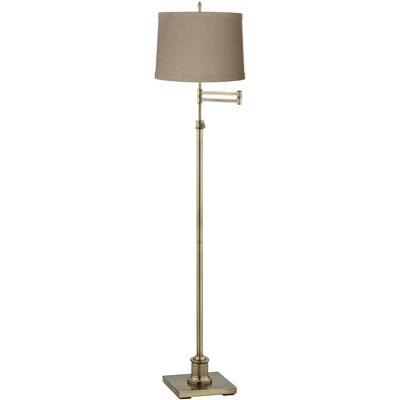360 Lighting Swing Arm Floor Lamp 70" Tall Antique Brass Natural Linen Drum Shade For Living Room Reading Bedroom Office 1 360 Lighting Swing Arm Floor Lamp 70" Tall Antique Brass Natural Linen Drum Shade For Living Room Reading Bedroom Office