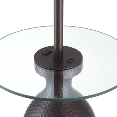 Regency Hill Fallon Rustic Industrial Floor Lamp With Tray Table 66" Tall Bronze Hammered USB And Outlet Oatmeal Shade For Living Room Bedroom Office 4 Regency Hill Fallon Rustic Industrial Floor Lamp With Tray Table 66" Tall Bronze Hammered USB And Outlet Oatmeal Shade For Living Room Bedroom Office - Image 4