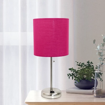 19.5" Bedside Power Outlet Base Metal Table Desk Lamp Brushed Steel With Fabric Shade Pink - Creekwood Home 7 19.5" Bedside Power Outlet Base Metal Table Desk Lamp Brushed Steel With Fabric Shade Pink - Creekwood Home - Image 7