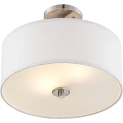 Possini Euro Design Halsted Modern Ceiling Light Semi Flush Mount Fixture 15" Wide Brushed Nickel 2-Light Oatmeal Linen Drum For Bedroom Living Room -Adesso Shop GUEST fb5ea2b7 23eb 4186 9ae2 c19ffe763ffd