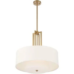 Possini Euro Design Sundry Warm Brass Pendant Chandelier 24" Wide Modern Double Drum Shades 4-Light Fixture For Dining Room House Foyer Kitchen Island -Adesso Shop GUEST fb9356c2 83f6 4e70 a526 b05f018a6ec7