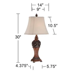 Regency Hill Exeter Traditional Table Lamps 30" Tall Set Of 2 Bronze Wood Carved Leaf Cream Rectangular Bell Shade For Bedroom Living Room Bedside -Adesso Shop GUEST fc125e9a dda9 43ee a46b bb9288edb992