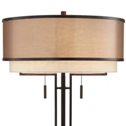 Franklin Iron Works Andes Modern Industrial Table Lamp 27 1/2" Tall Oil Rubbed Bronze Metal Stacked Double Fabric Drum Shade For Bedroom Living Room -Adesso Shop GUEST fc9ae2c0 7d19 44da ab64 4bfa67b3a911