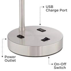 360 Lighting Colby Modern Desk Lamps 21" High Set Of 2 Brushed Nickel With USB And AC Power Outlet In Base White Linen Drum Shade For Bedroom Office 9 360 Lighting Colby Modern Desk Lamps 21" High Set Of 2 Brushed Nickel With USB And AC Power Outlet In Base White Linen Drum Shade For Bedroom Office -Adesso Shop GUEST fcefd692 8378 4100 92a6 08acbdd4e52a