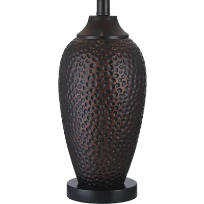 Franklin Iron Works Kaly Rustic Industrial Table Lamps 25" High Set Of 2 Hammered Oiled Bronze With USB Charging Port Faux Leather Drum Shade For Desk 4 Franklin Iron Works Kaly Rustic Industrial Table Lamps 25" High Set Of 2 Hammered Oiled Bronze With USB Charging Port Faux Leather Drum Shade For Desk - Image 4