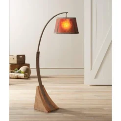 Franklin Iron Works Oak River Rustic Mission Arc Floor Lamp 66 1/2" Tall Dark Rust Wood Amber Mica Drum Shade For Living Room Reading Bedroom Office -Adesso Shop GUEST fe7f3fb2 a951 4c8d b6ba 8ab8d05fb646