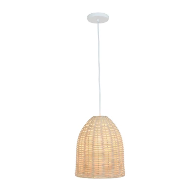 Elongated Coastal Dome Rattan Downlight Pendant Natural - Elegant Designs 1 Elongated Coastal Dome Rattan Downlight Pendant Natural - Elegant Designs