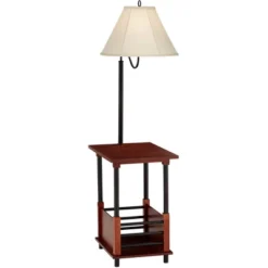 Regency Hill Marville Mission Rustic Farmhouse Floor Lamp With End Table 55" Tall Wood Open Crate Swing Arm Off White Empire Shade For Living Room -Adesso Shop GUEST febecbd0 9a11 4073 a6a3 4f389b345157