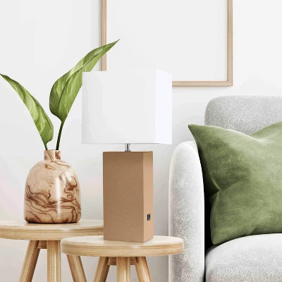 21" Lexington Leather Base Modern Home Decor Bedside Table Lamp With USB Charging Port And Fabric Shade - Lalia Home 2 21" Lexington Leather Base Modern Home Decor Bedside Table Lamp With USB Charging Port And Fabric Shade - Lalia Home - Image 2